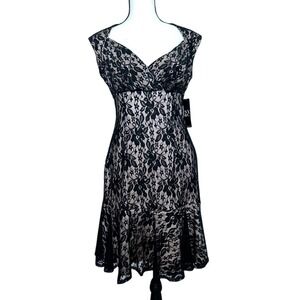 NWT NY&Co Lace Fit and Flare Cocktail Black Dress Sz 0